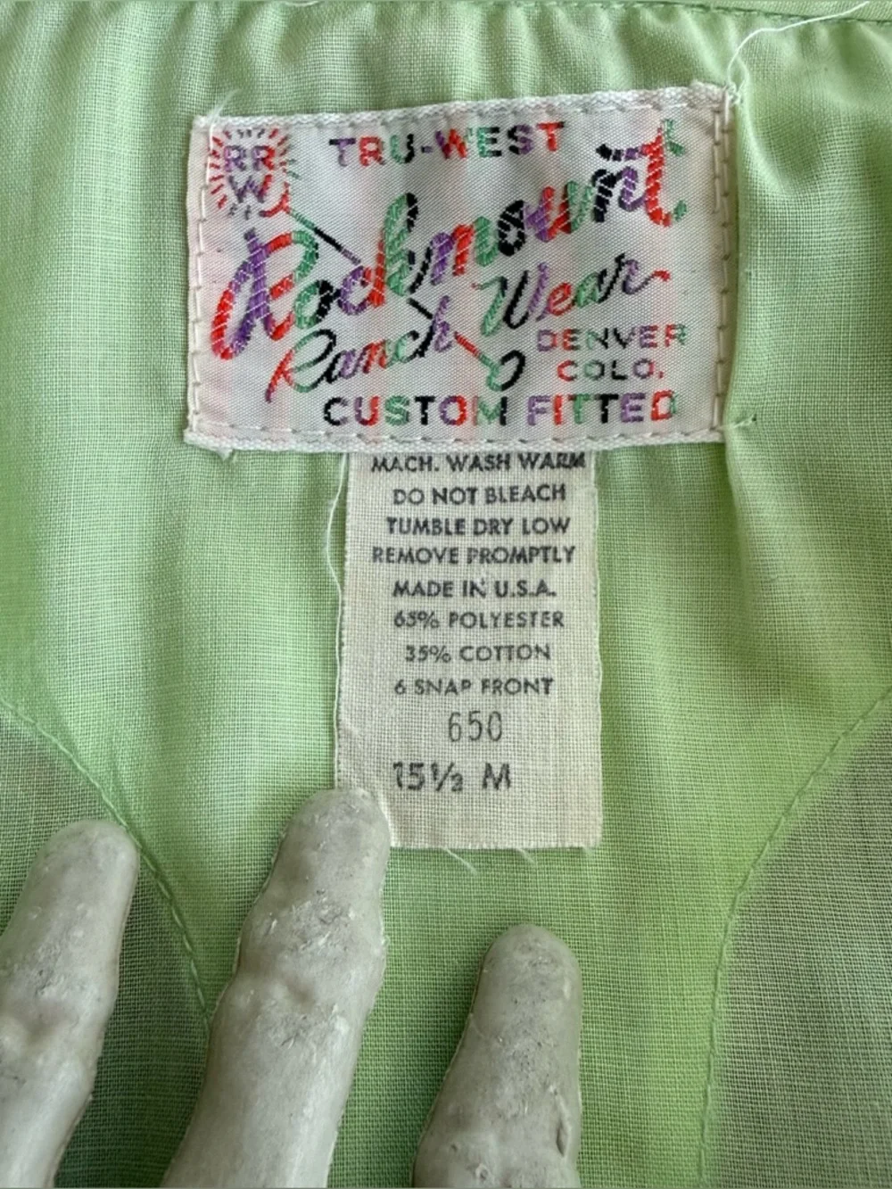 Vintage 60s Lime Green Pearl Snap Semi Sheer Spear Collar Western ~ Size Medium - Picture 6 of 8